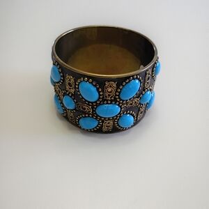 Bracelet Chunky Bangle Brass Turquoise Black Goth Brutalist Boho Dark Fairy